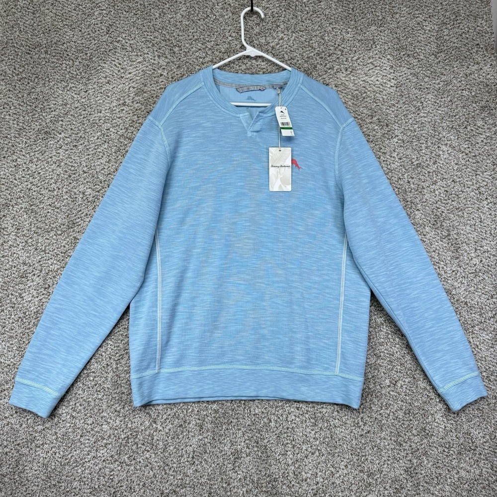 NEW Tommy Bahama Tobago Bay Abaco Sweater Men's Large Blue Ribbed Cotton Blend